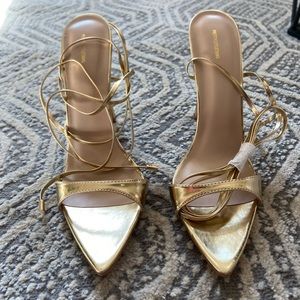Gold lace up heel